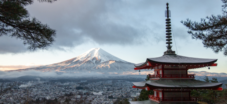 temple pagode avec Mont Fuji